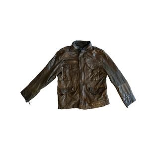 Men S Joe's Jeans 100% Leather Bomber Motorcycle Biker Coat Zip Jacket Brown